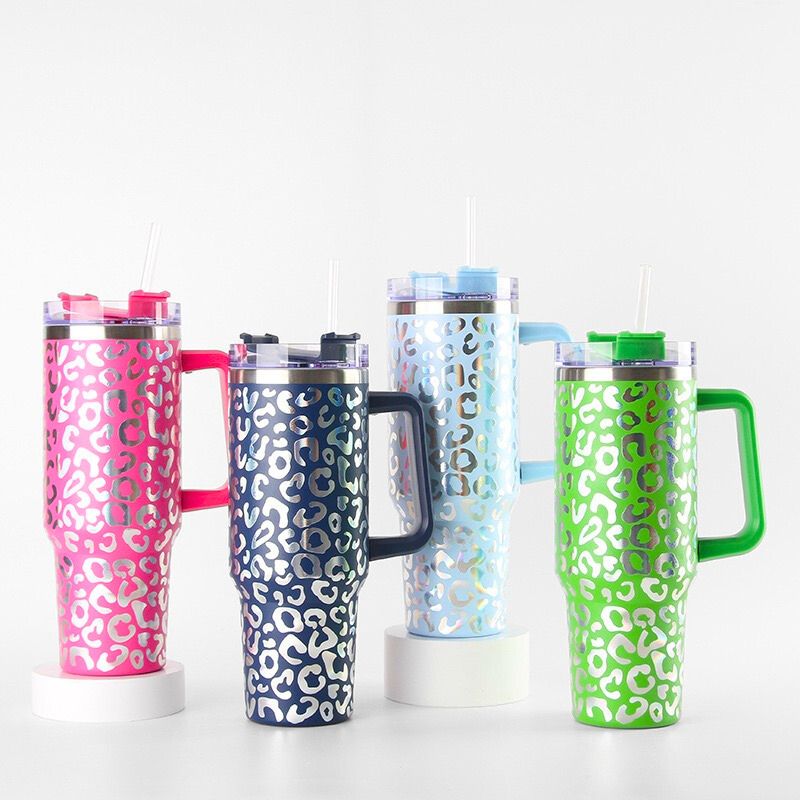 40oz Holographic Leopard Car Tumbler