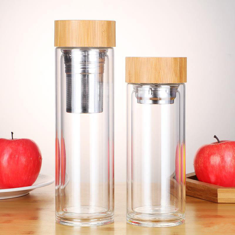 Double Wall Glass Tea Infuser Bottle - Insulated Borosilicate - BM-G008