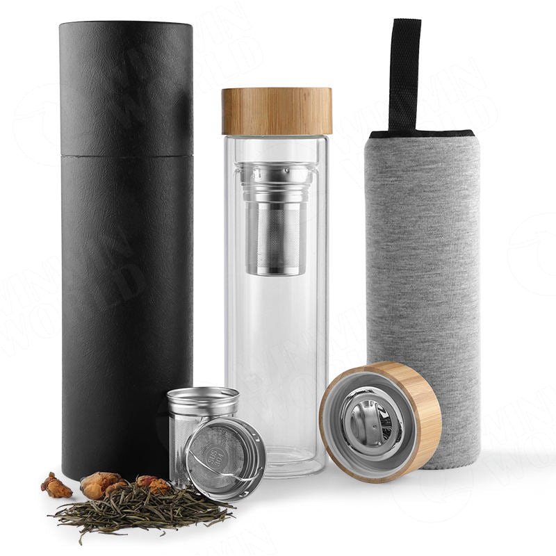 Double Wall Glass Tea Infuser Bottle - Insulated Borosilicate - BM-G008