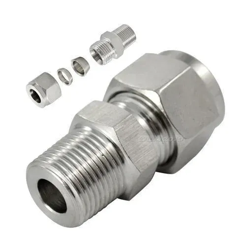 1/2 in. Tube O.D. x 3/8 in. MNPT - Bulkhead Male Connector - Double Ferrule - 316