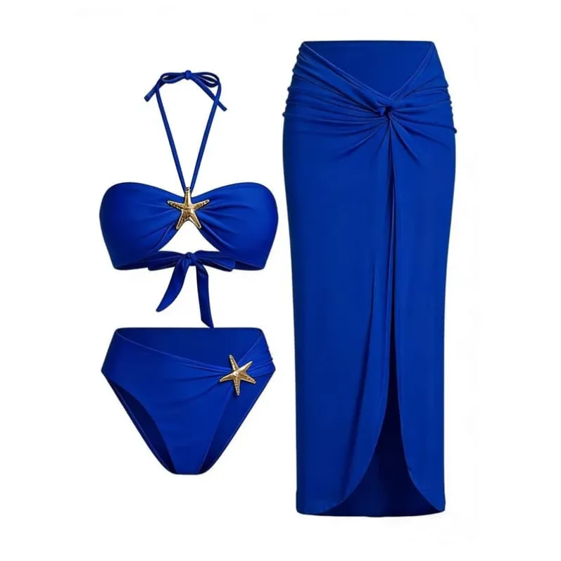 Starfish Detail Bikini & Sarong Set Blue