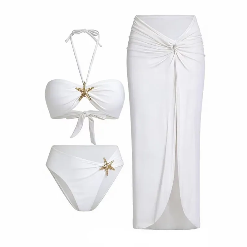 Starfish Detail Bikini & Sarong Set White