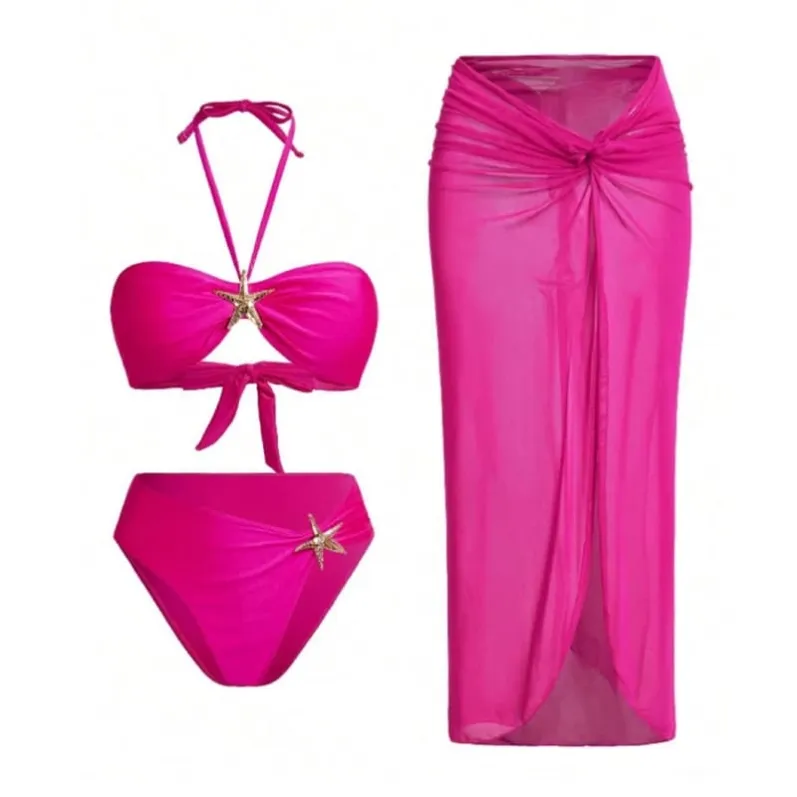 Starfish Detail Bikini & Sarong Set Rose