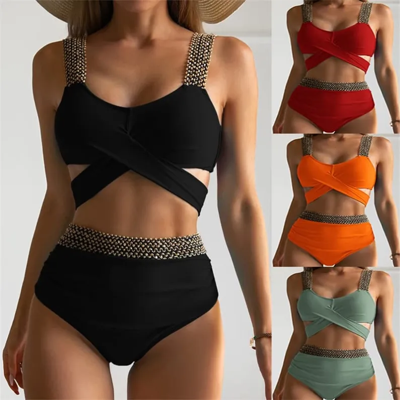 Beaded Strap Wrap Bikini Set