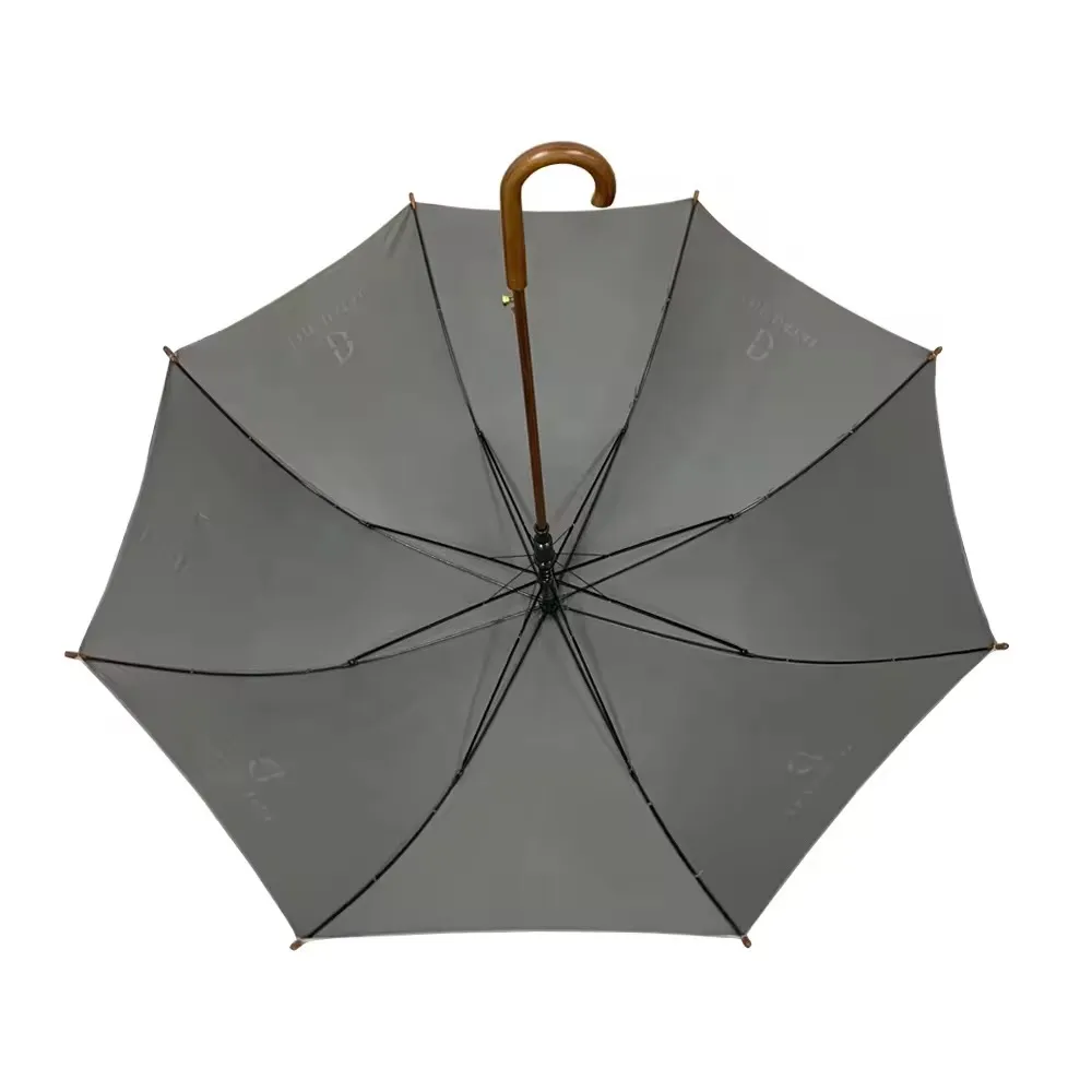 custom straight umbrella underside view with wooden shaft