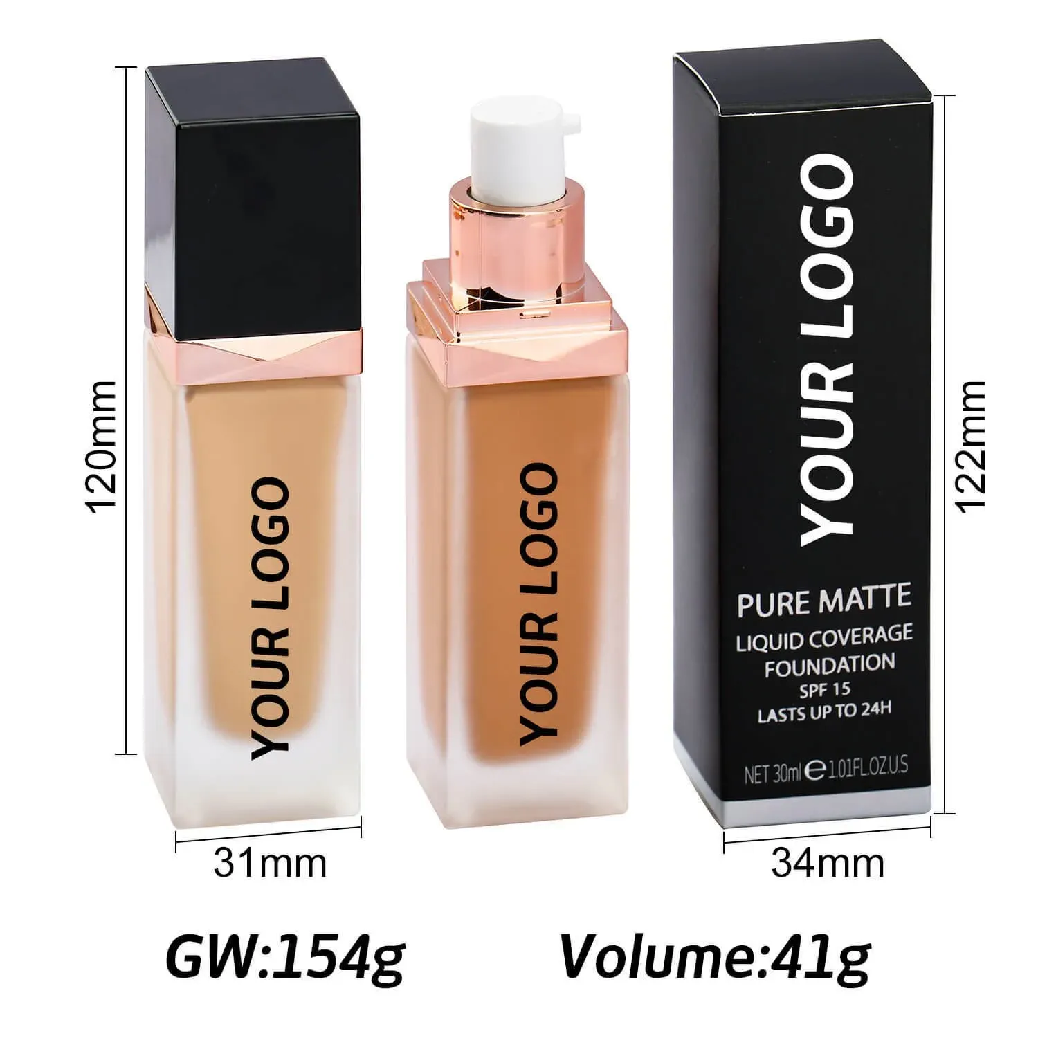 Frosted glass square tube with rose gold band P121