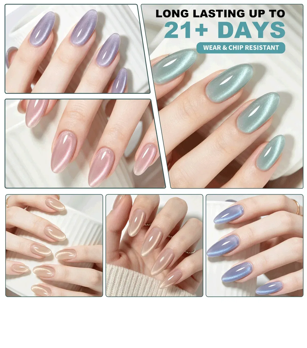 One step gel: 3 functions integrated into one — base coat + magnetic cat eye gel polish + top coat