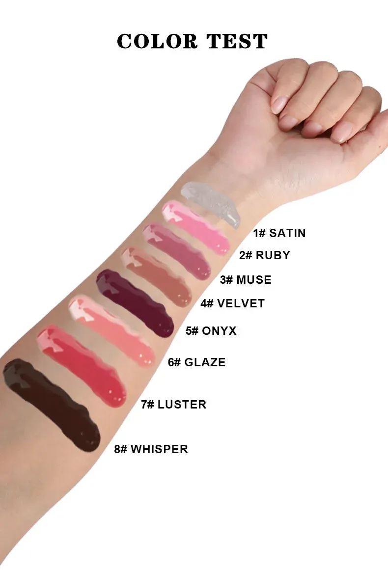 Color test: all 8 shades swatched on skin