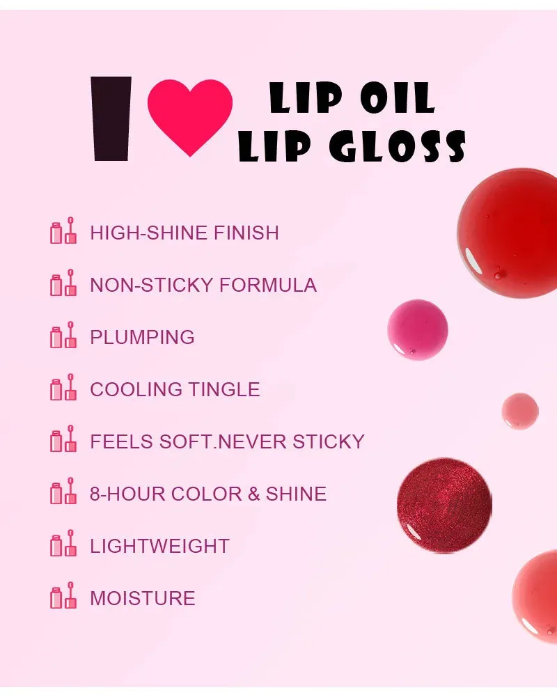 Color test chart: 49 named lip gloss shades from #01 Let's Glaze to #49 Deep on lips