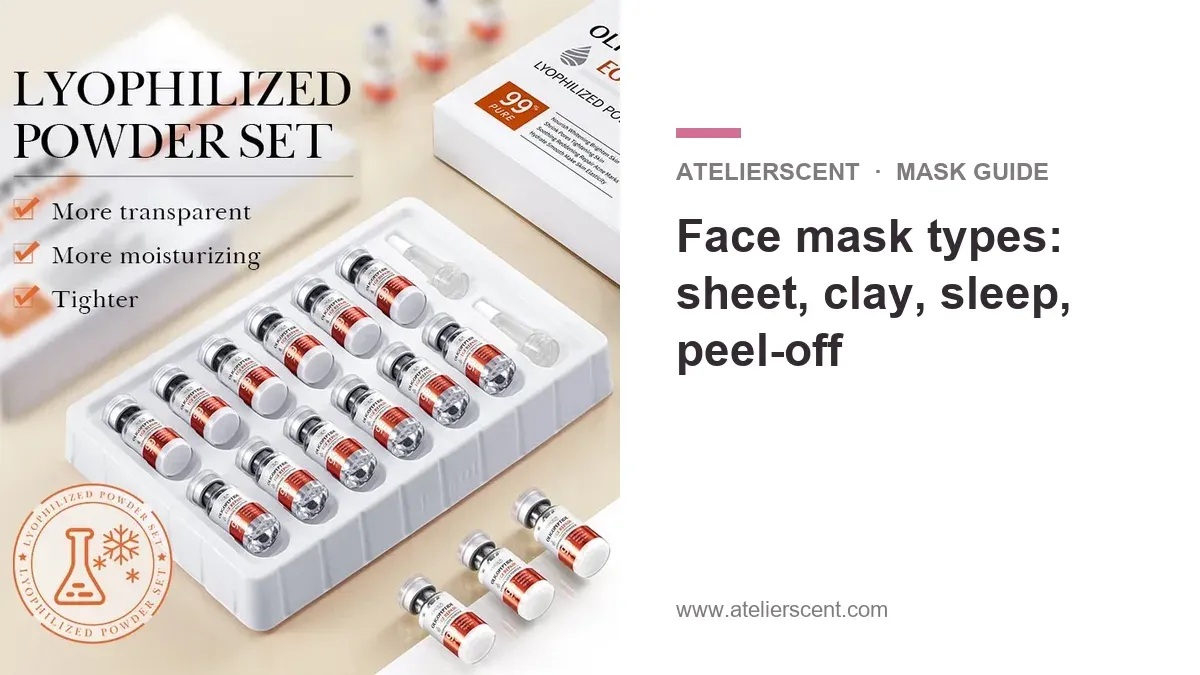 Atelierscent blog cover: face mask types, sheet clay sleep peel-off