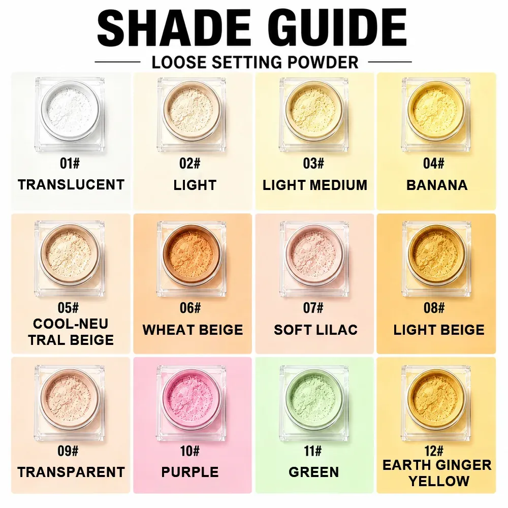 Shade guide: 12 shades from 01# Translucent to 12# Earth Ginger Yellow