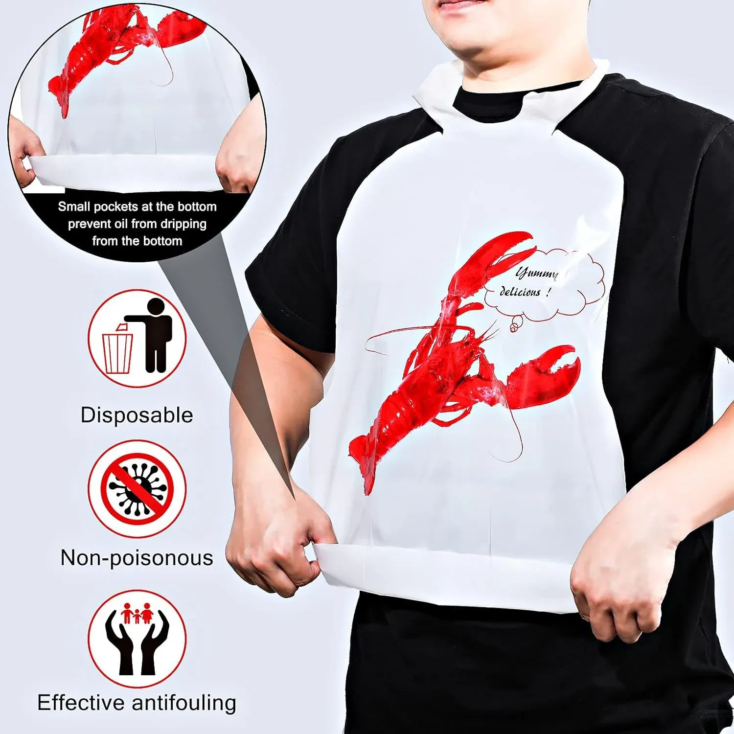 lobster-print-disposable-bib-apron-features