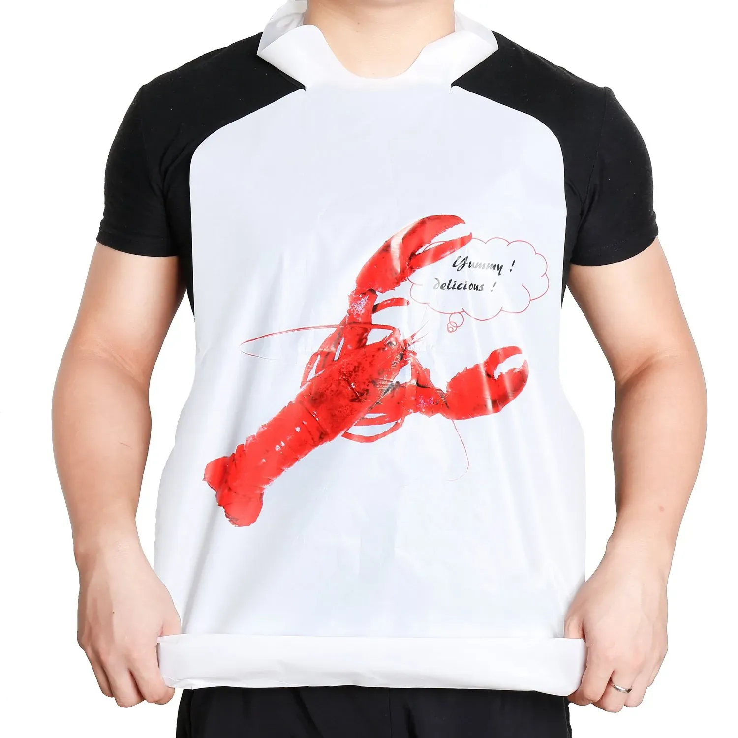 model-wearing-lobster-print-pe-bib-apron