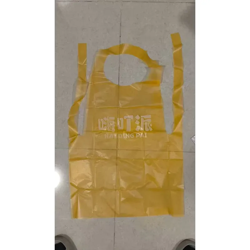 custom-logo-yellow-die-cut-pe-bib-apron-real-photo