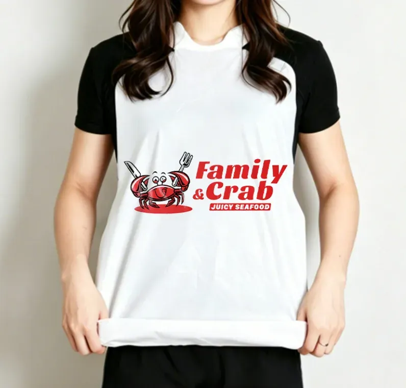 family-crab-logo-pe-bib-apron-on-model