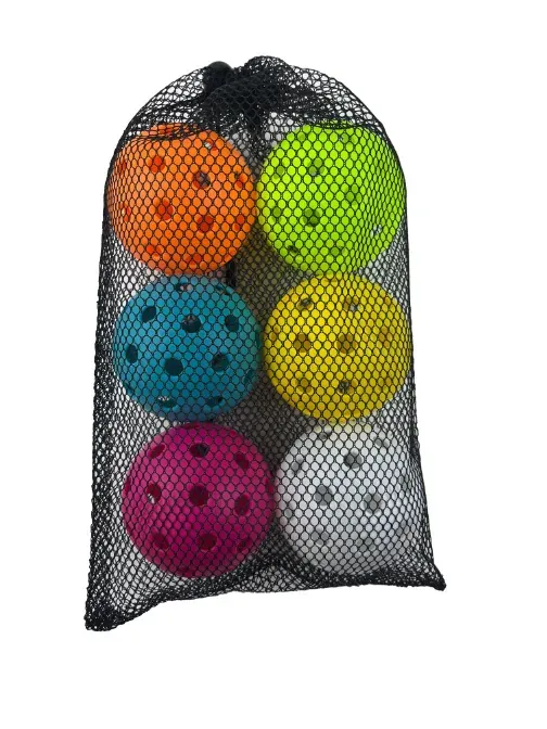 Mesh bag with six TPE pickleballs in mixed colors