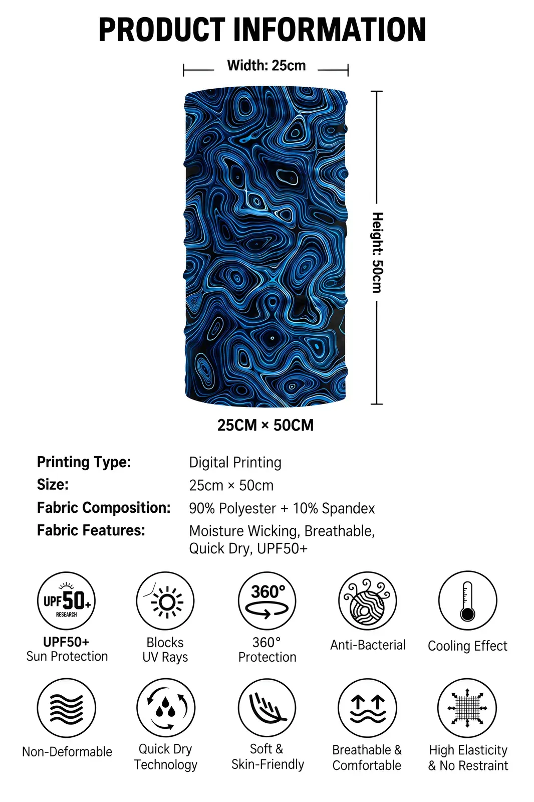 Ice silk headwear product information card UPF50+