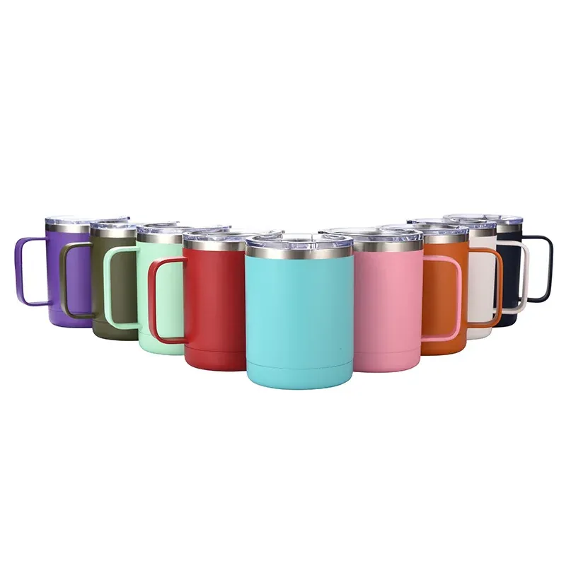 Navy coffee mug with handle and clear lid product view 6