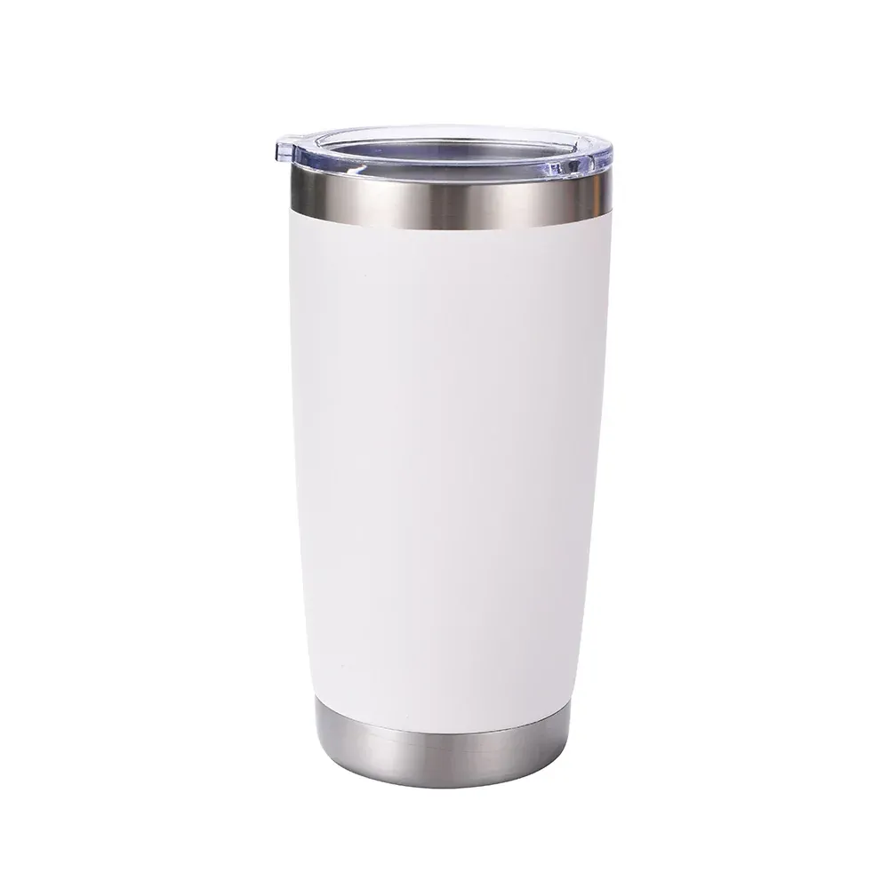 White 20oz tumbler with clear lid product view 1