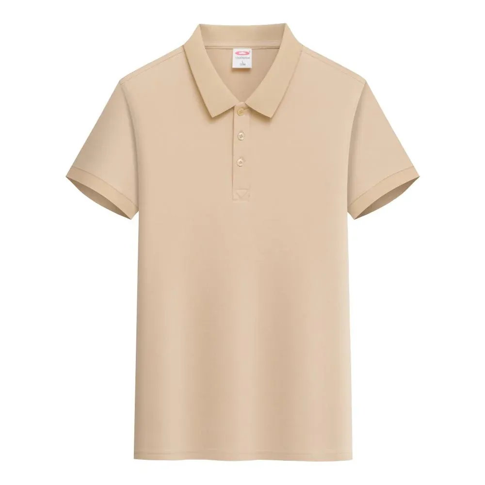 Beige classic pique polo shirt, front view