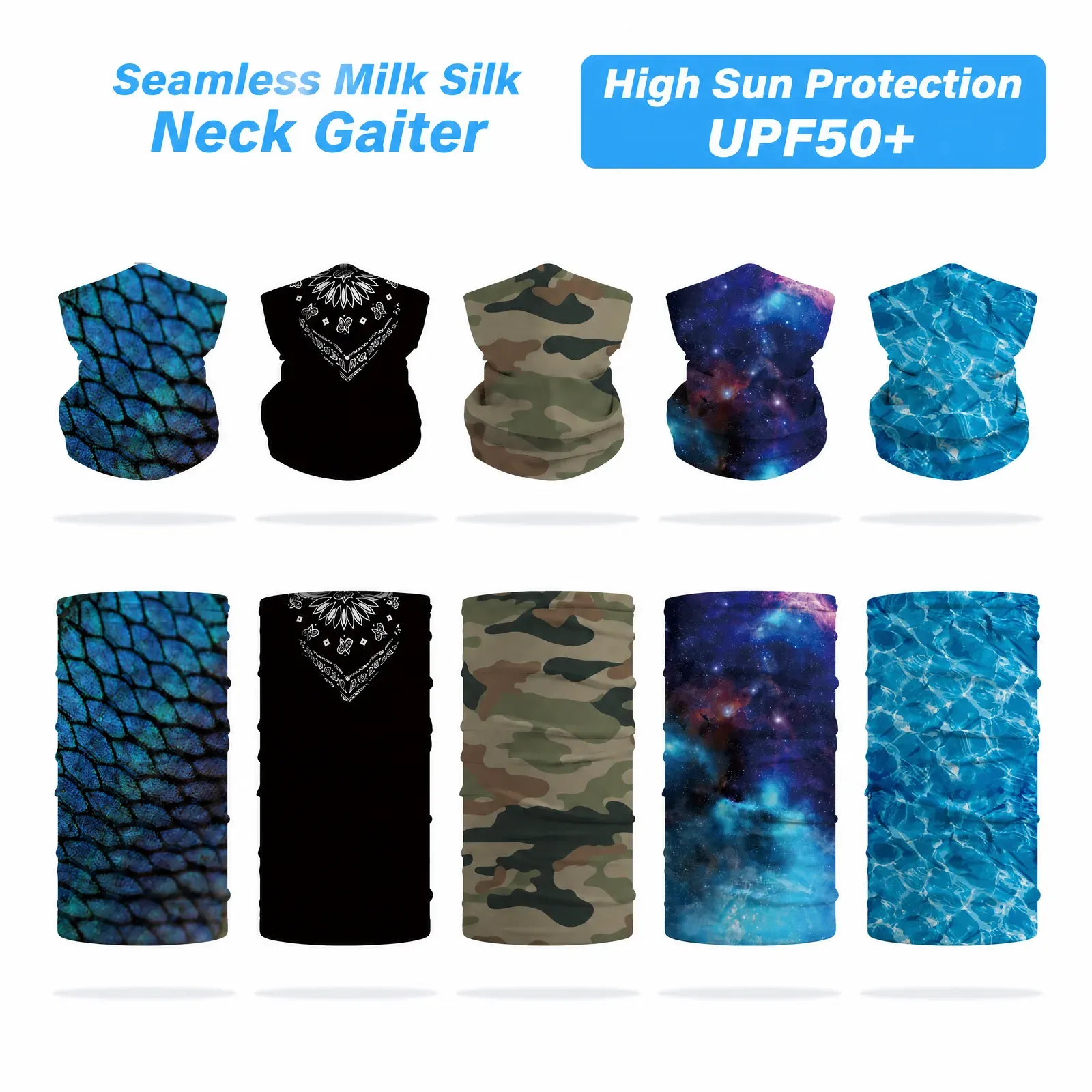 Neck gaiter print options fish scale bandana camo galaxy