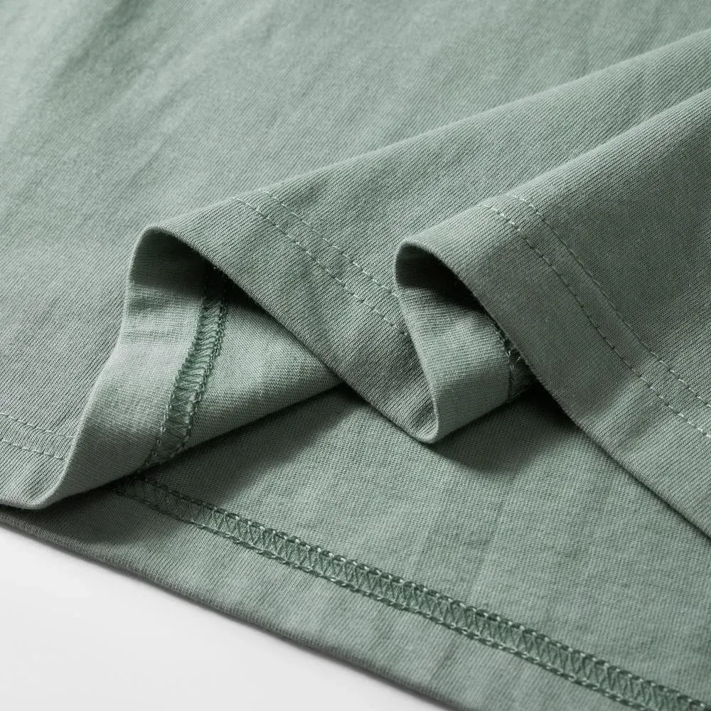 Sage green crew neck t-shirt detail view