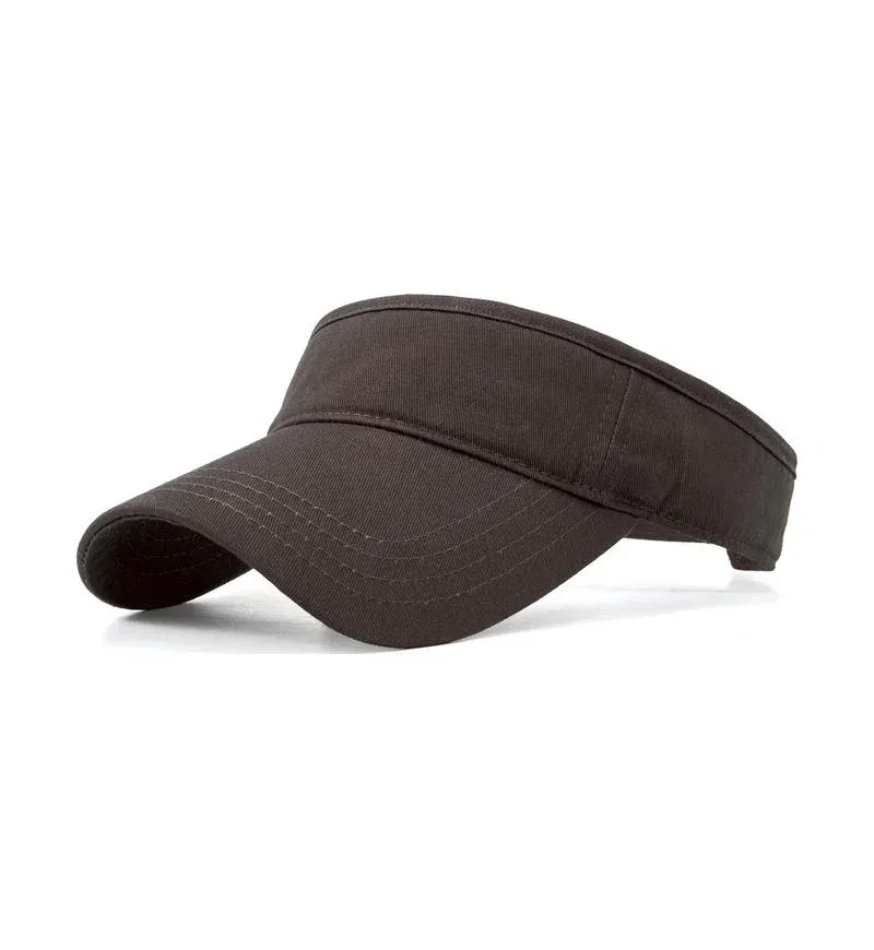 Black cotton sports visor with curved brim, side view