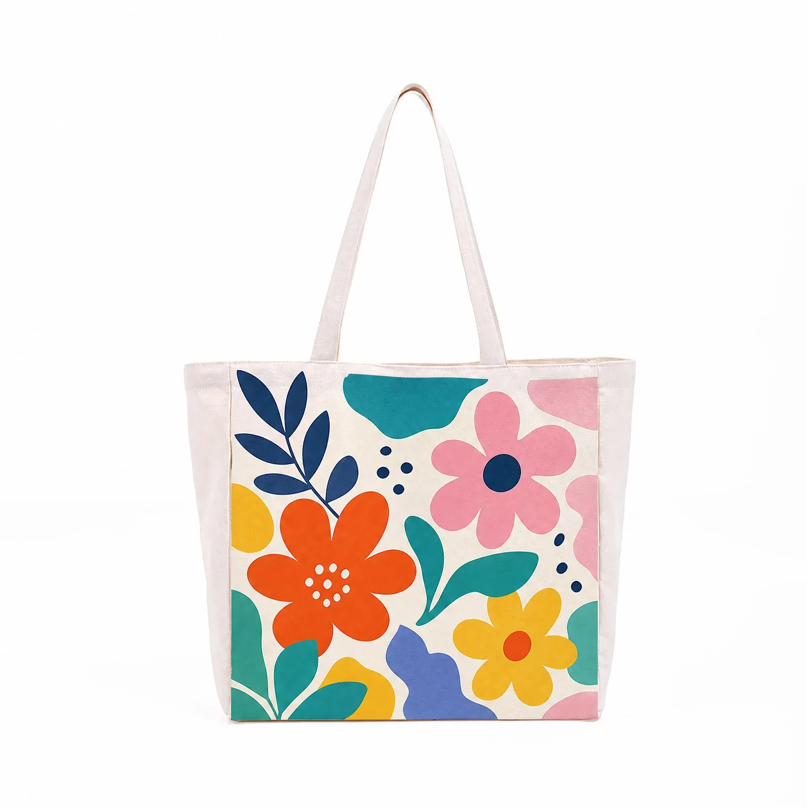 Canvas tote bag with an all-over colorful floral print