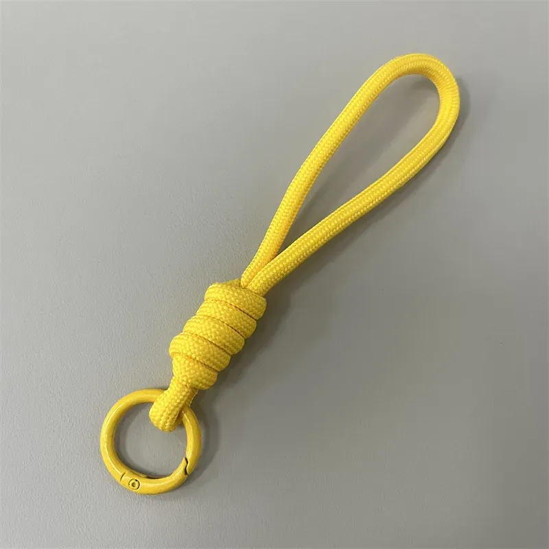 Yellow solid rope phone wrist strap with ring