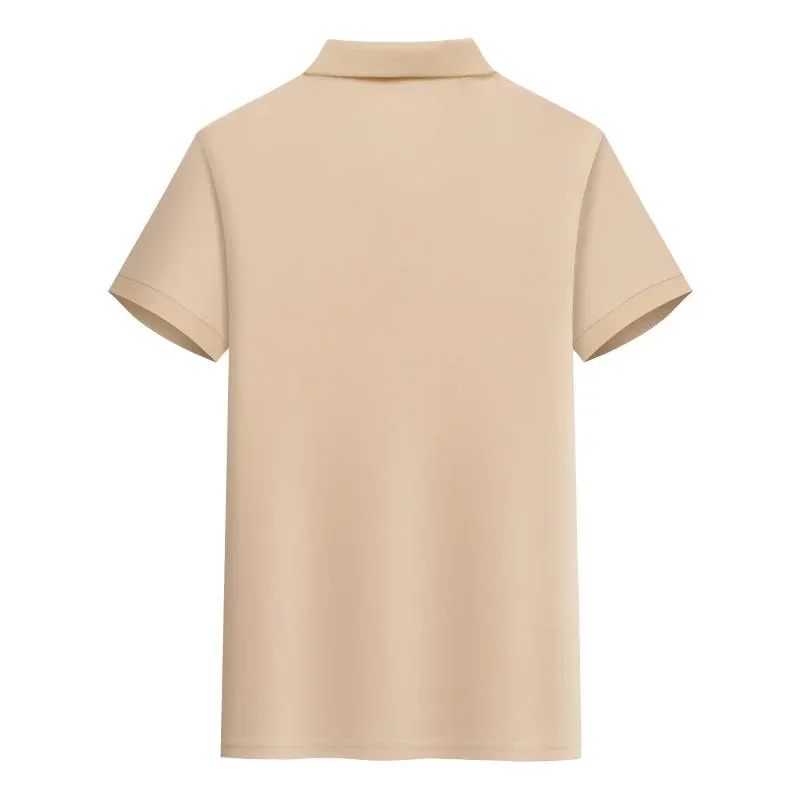 Beige classic pique polo shirt, back view