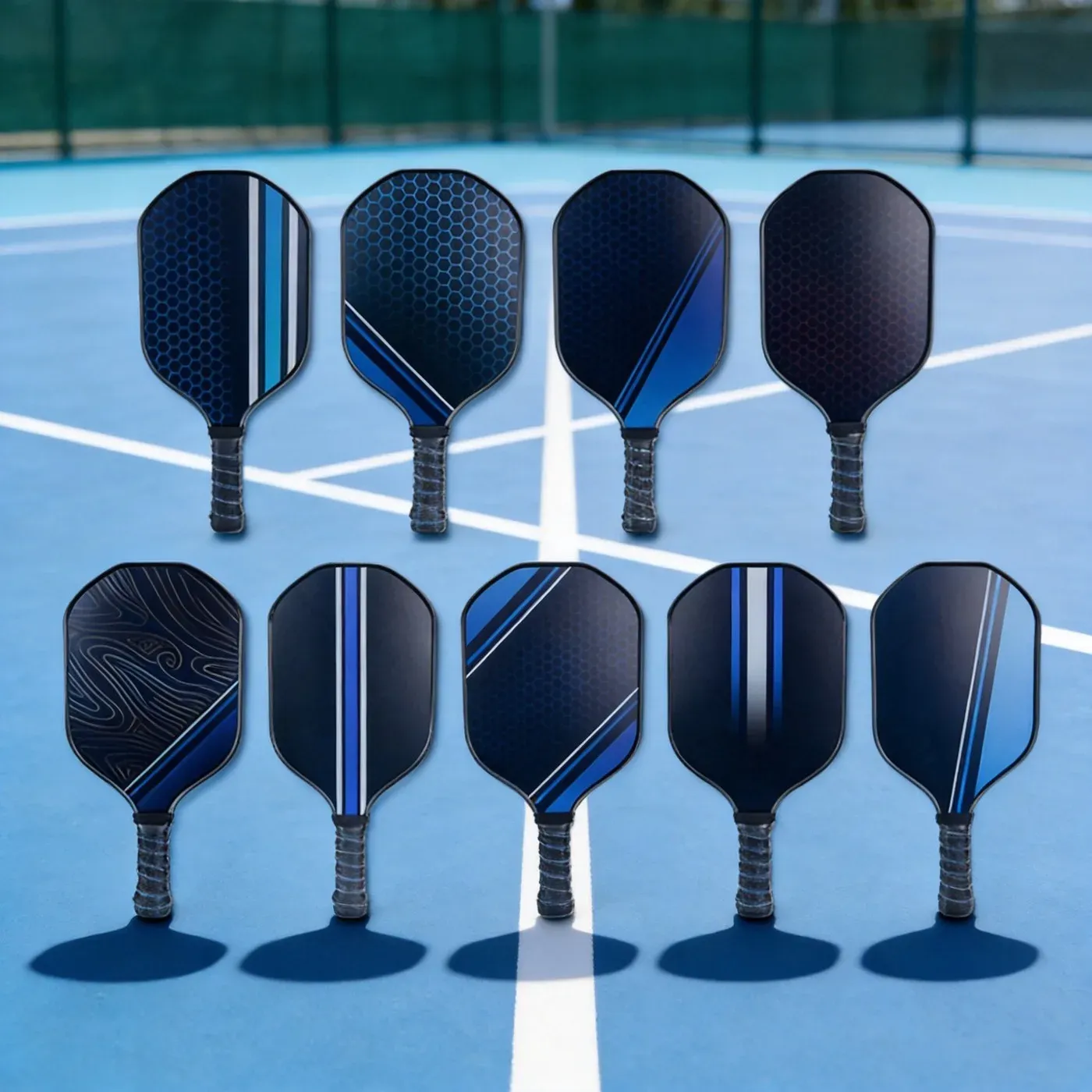 Custom pickleball paddle design options on court