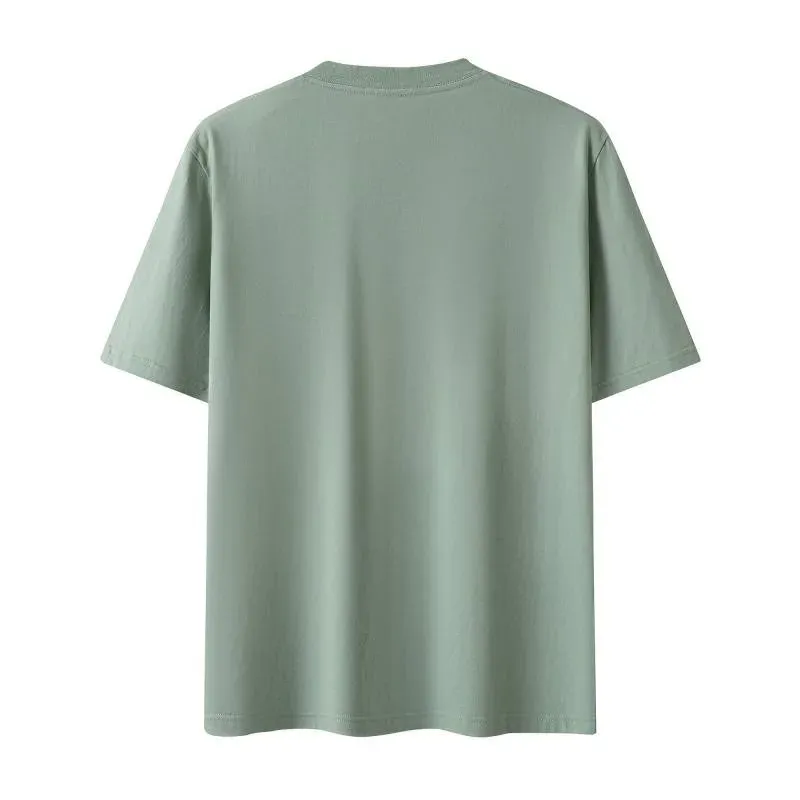 Sage green crew neck t-shirt detail view
