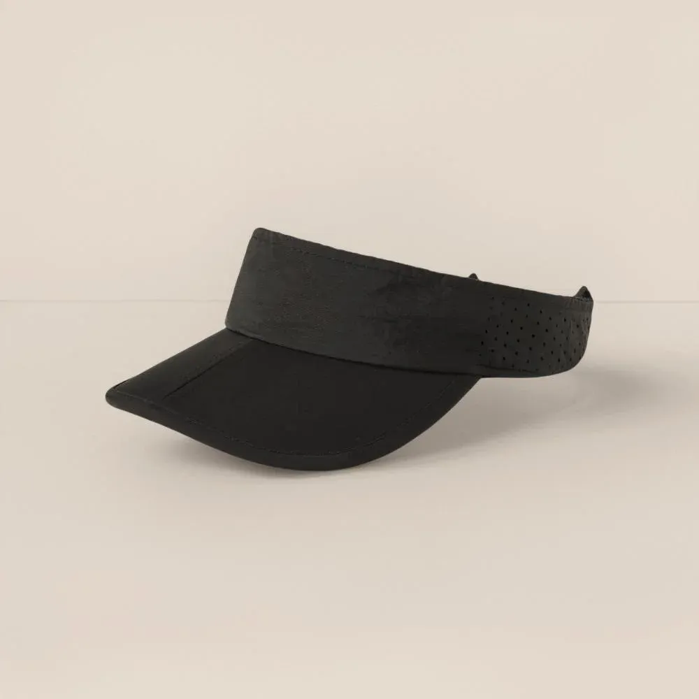 Black nylon running visor with perforated band, side view