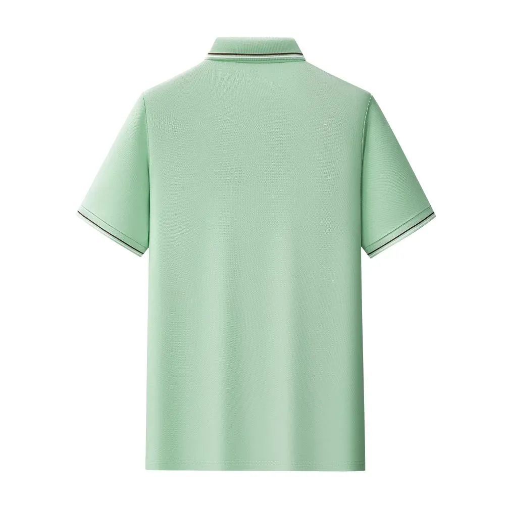 Light green contrast tipping polo shirt, back view