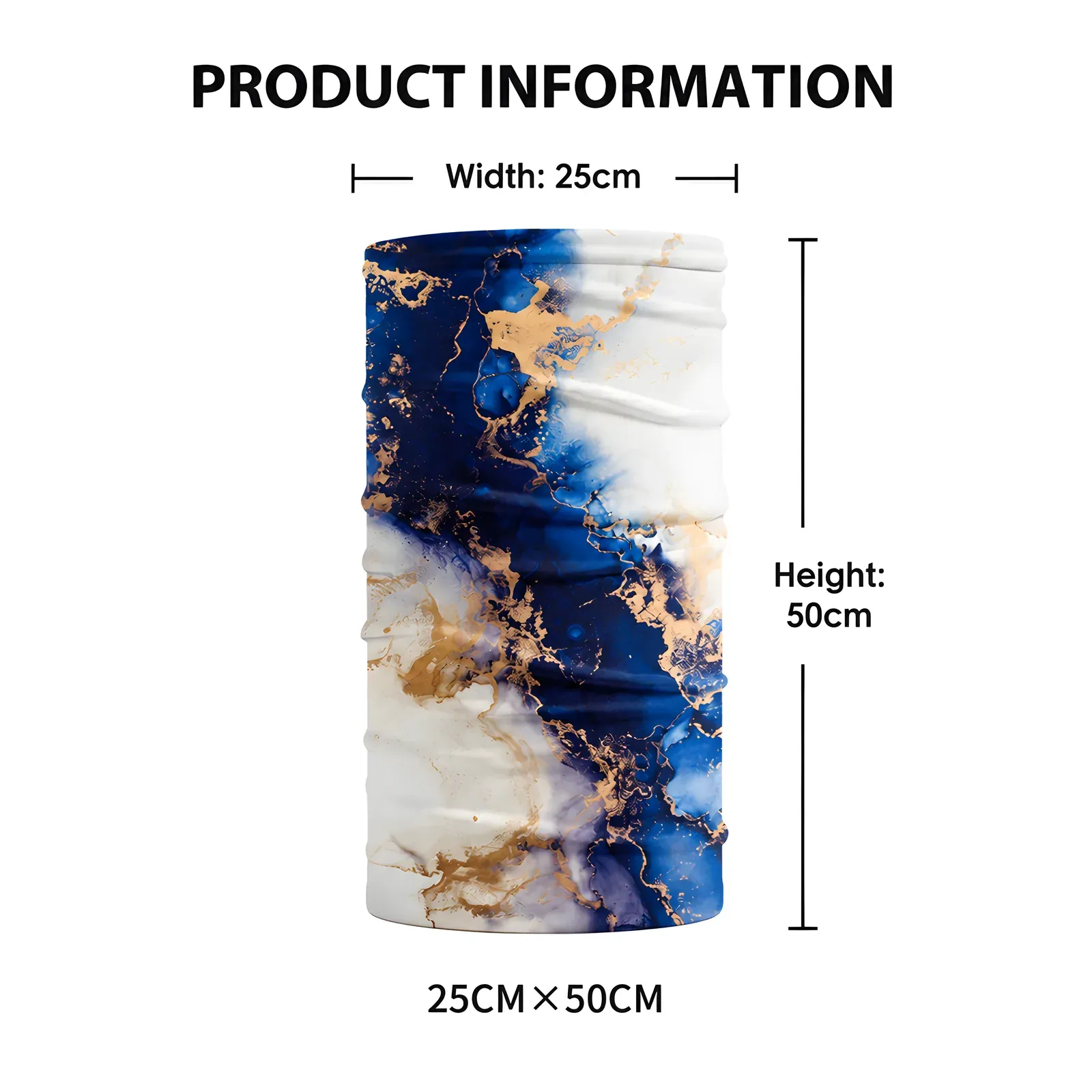 Neck gaiter product information card 25cm by 50cm