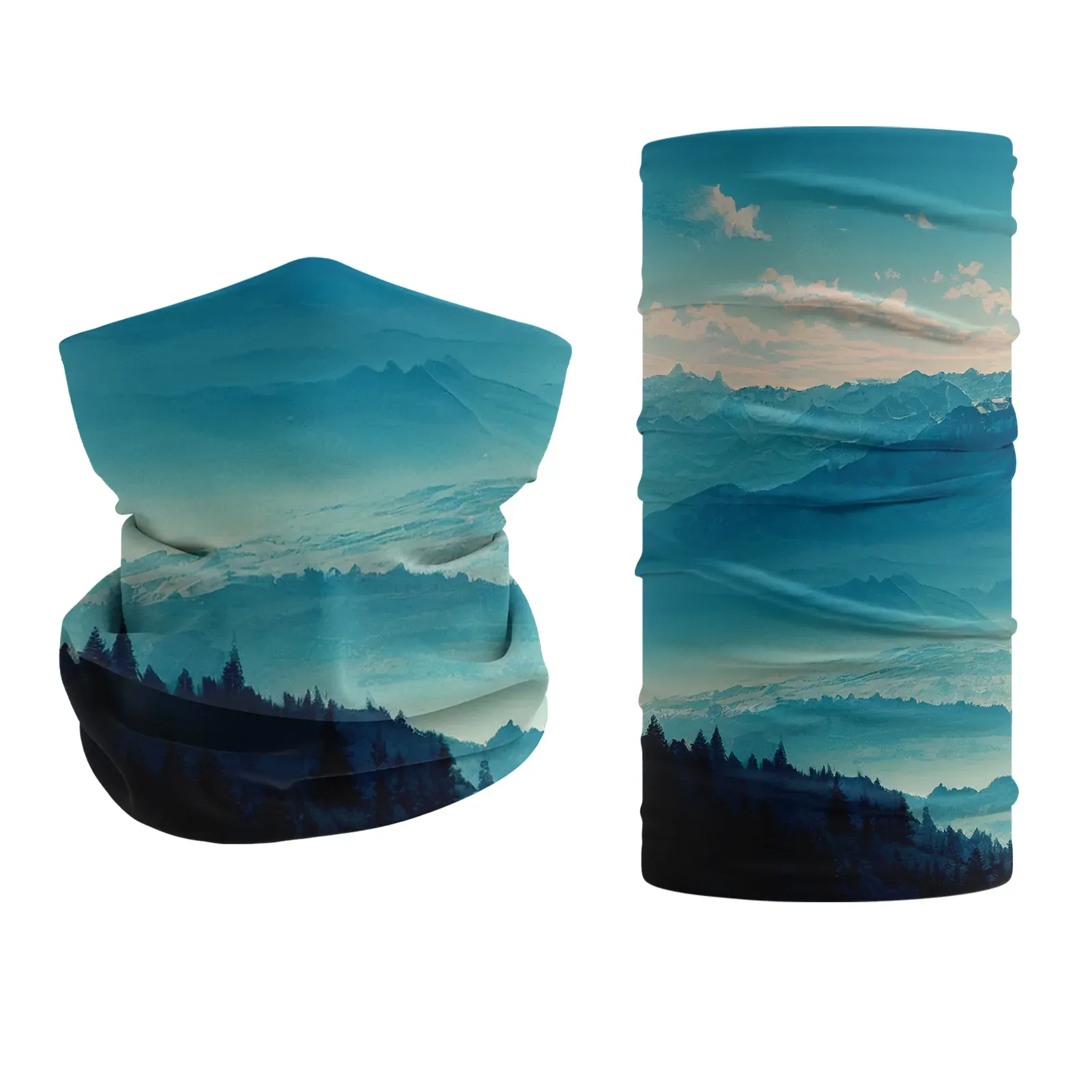 Mountain landscape print seamless neck gaiter