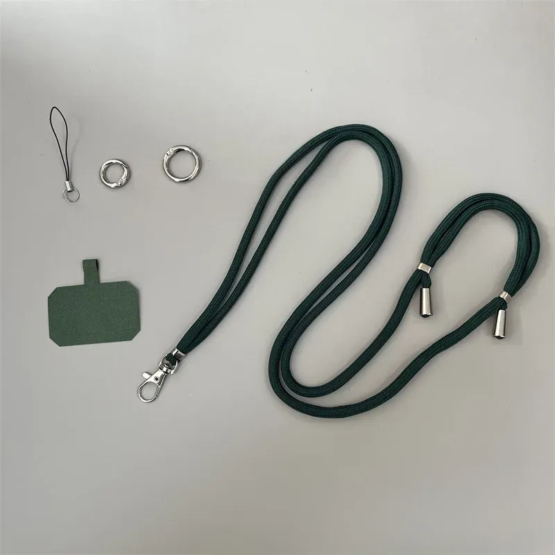 Army green rope phone lanyard kit with patch and rings