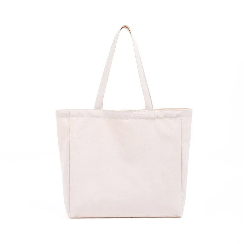 Large natural canvas shopping tote bag front view
