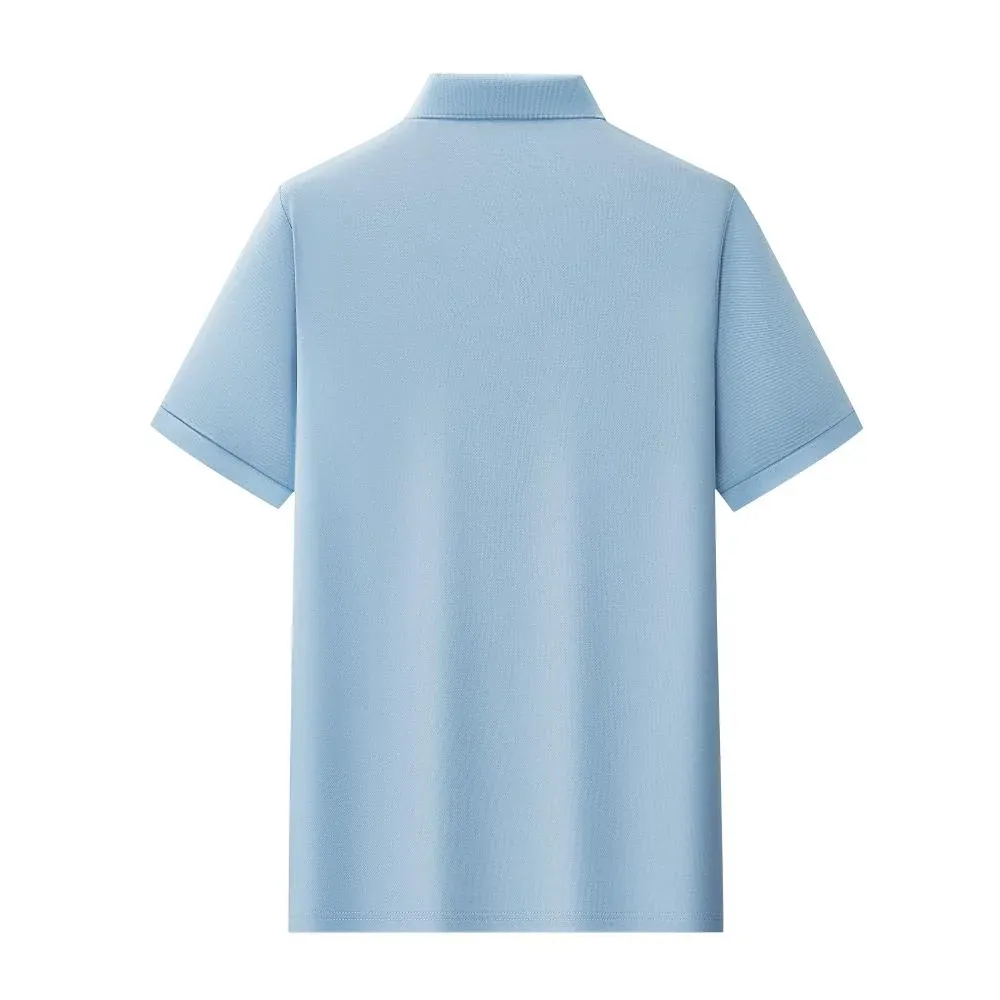 Light blue classic pique polo shirt, back view