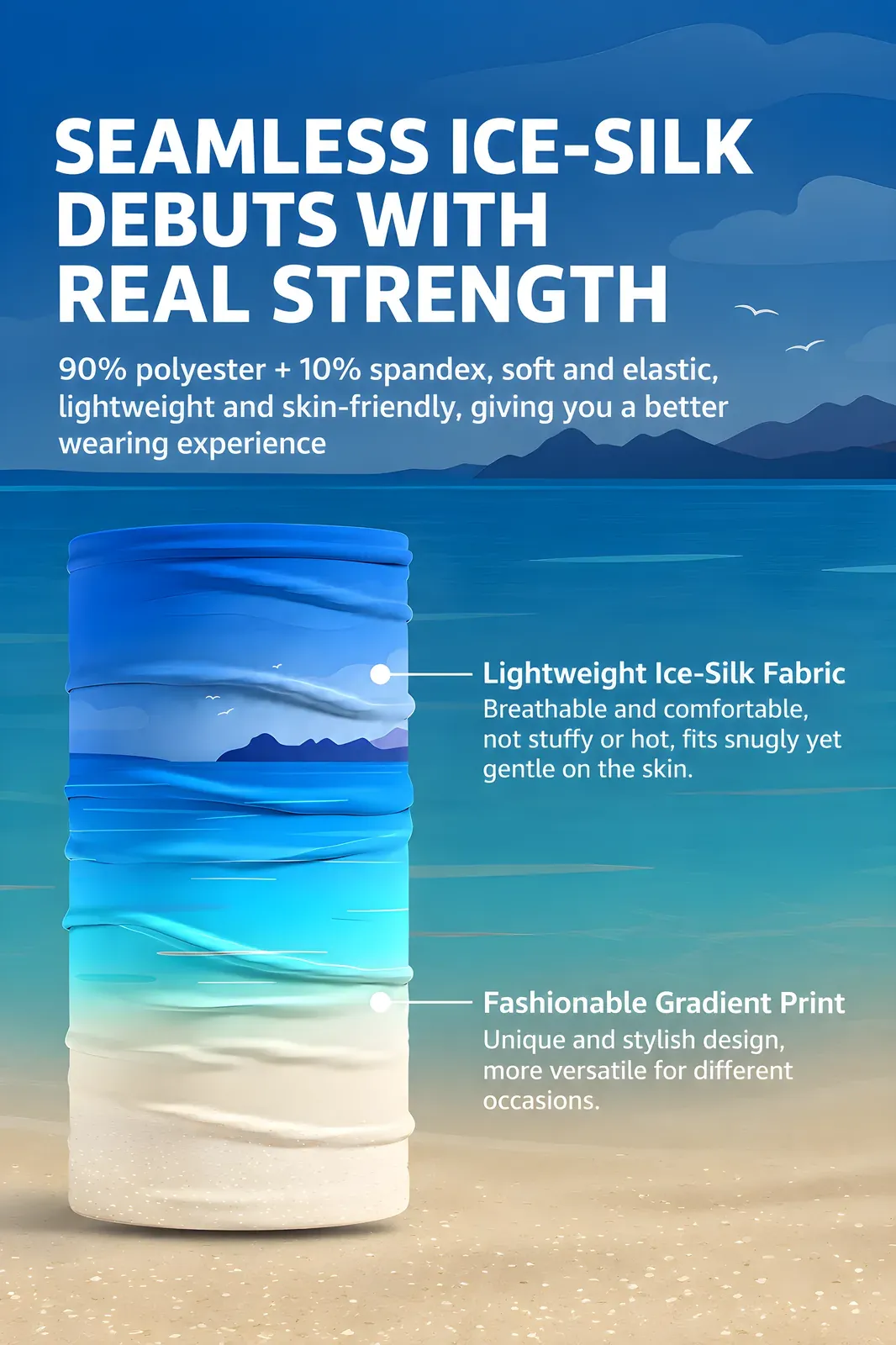 Ocean gradient ice silk neck gaiter fabric detail