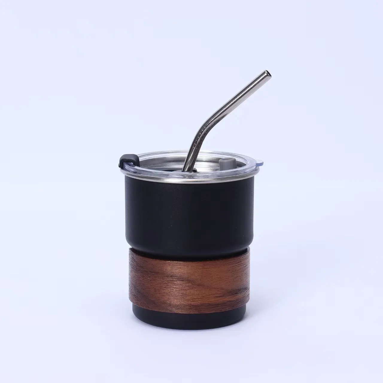 Army green tumbler with straw and wood-grain sleeve product view 3