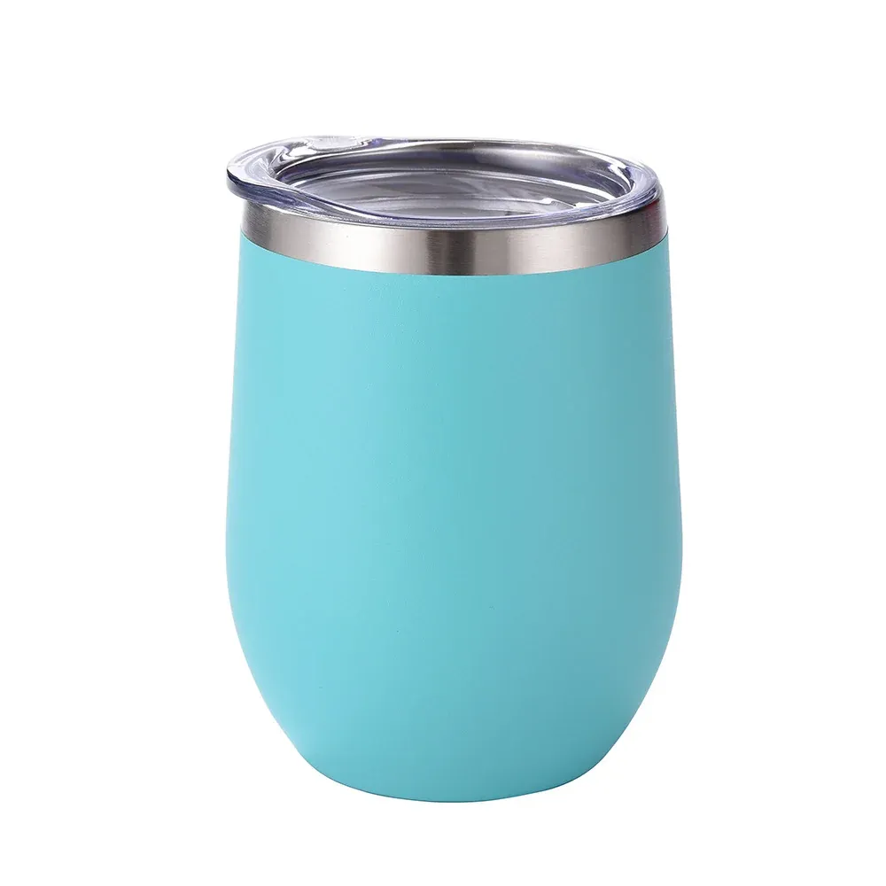Teal egg-shaped tumbler with clear lid product view 1