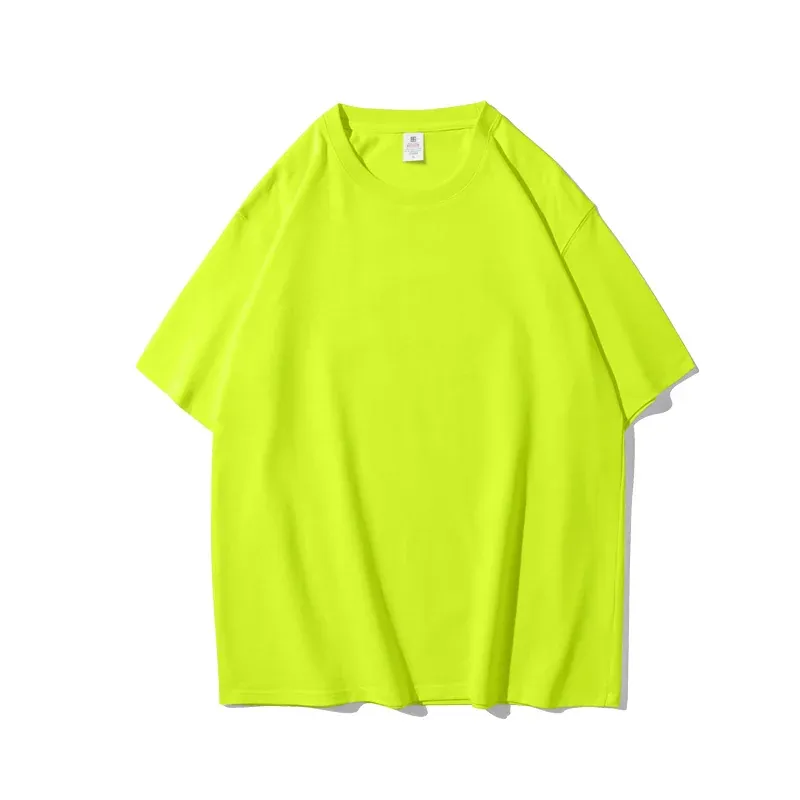 Neon yellow CVC t-shirt, plain front view