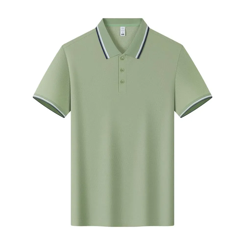 Green contrast tipping polo shirt, front view