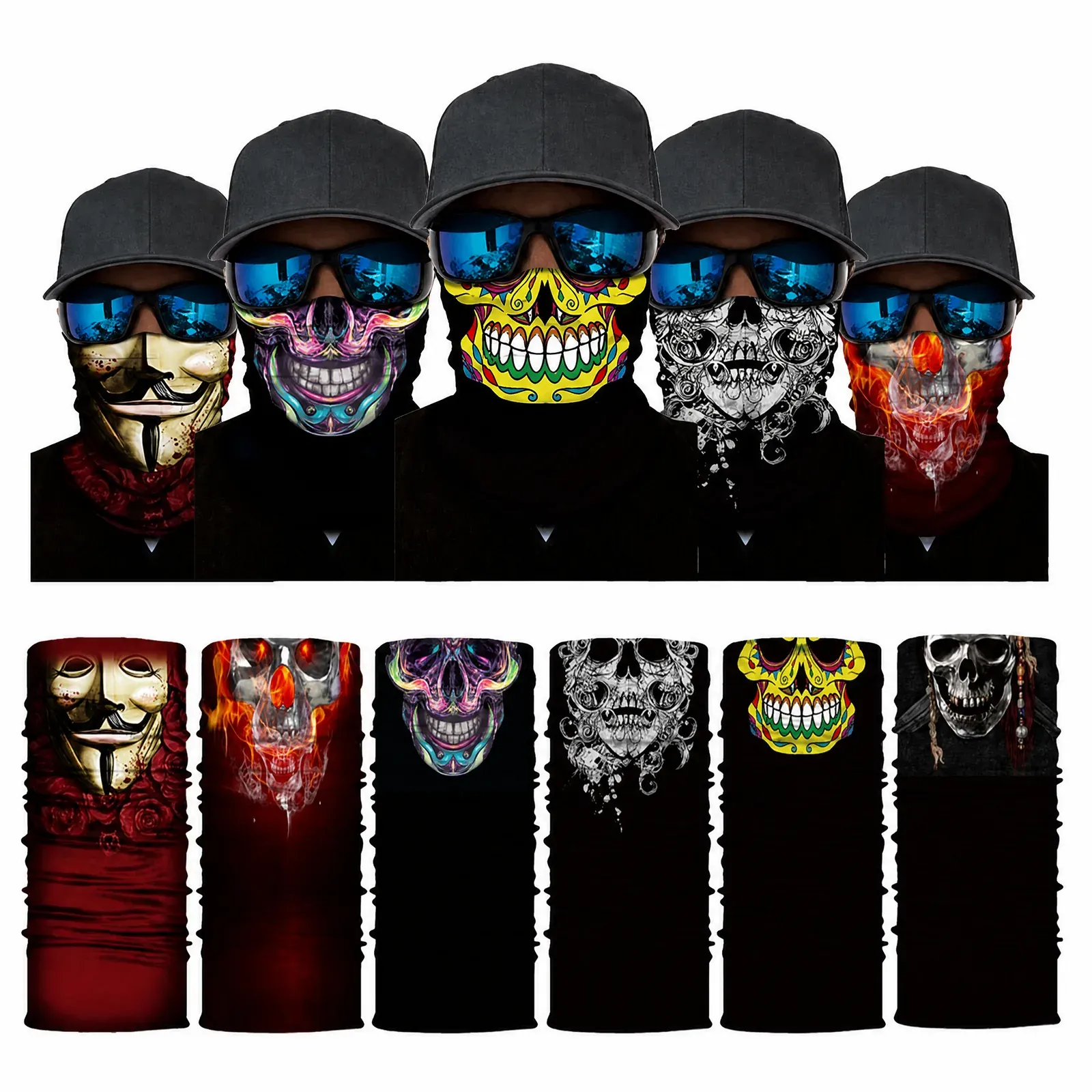 Six skull print magic head scarf designs