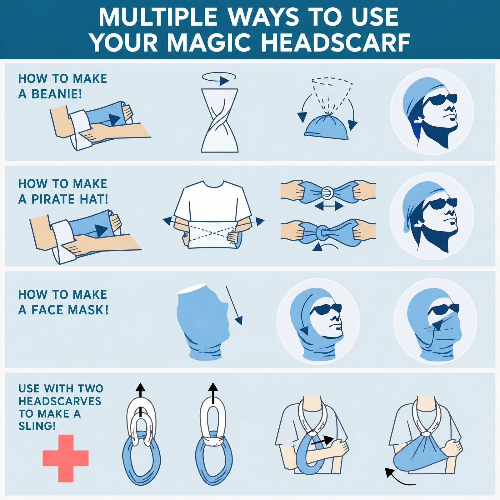 Wearing guide beanie pirate hat face mask arm sling