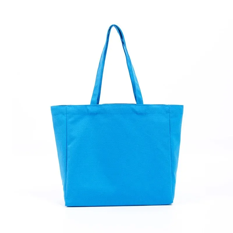 Large blue canvas shopping tote bag