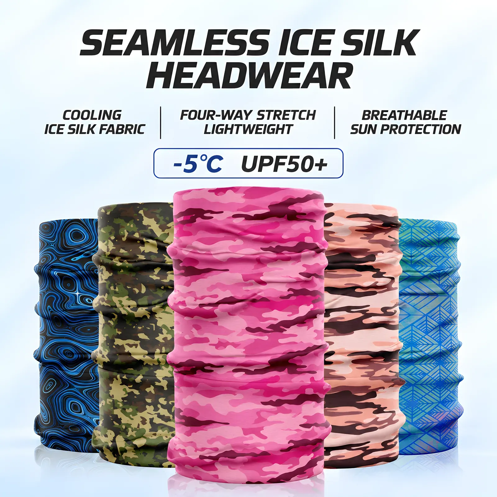 Ice silk headwear print options camo and swirl