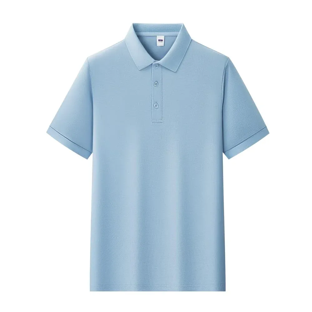 Light blue classic pique polo shirt, front view