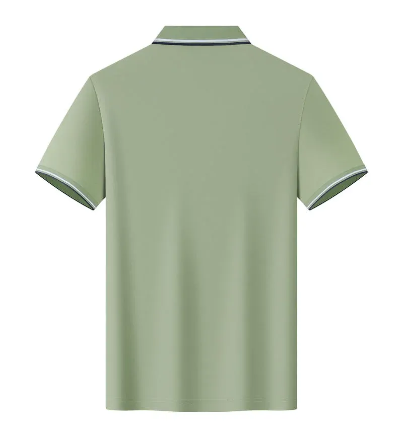 Green contrast tipping polo shirt, back view